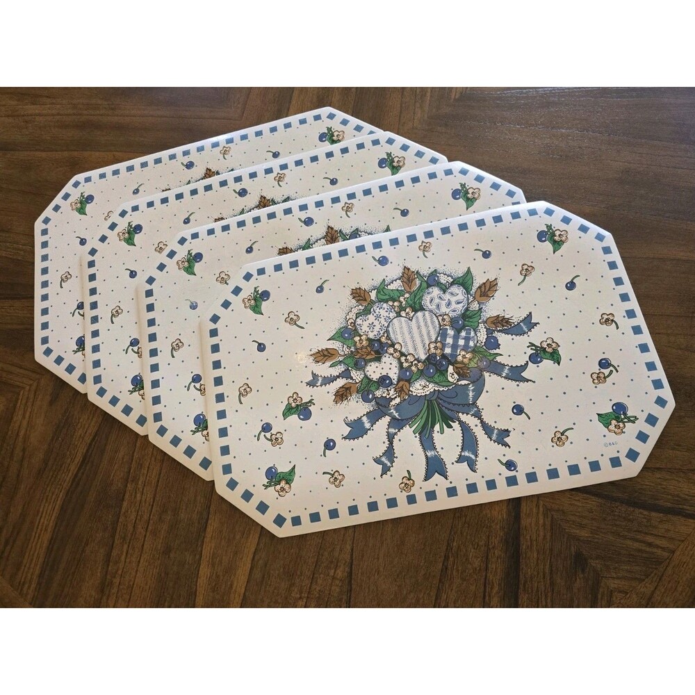 HTF Vintage B&D Blueberry Hearts Vinyl Placemats Set 4 Tabletops Unlimited 90's